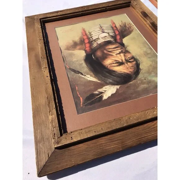Vtg 70s BILL HAMPTON Art Print Native American Indian Western Framed 25x21 - Picture 8 of 15